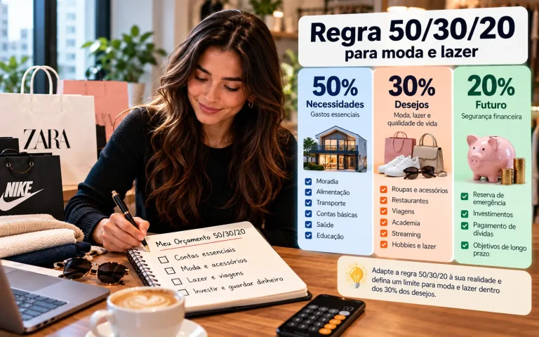 Orçamento de 50/30/20 aplicado à moda e ao lazer